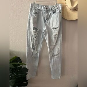 Forever 21 Light Blue High Rise Distressed Jeans